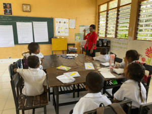 Teacher and students in Timor-Leste